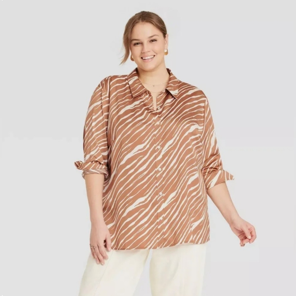 📌Sz XXL | Tan/Cream Long Sleeve Top | a new day - Picture 7 of 13